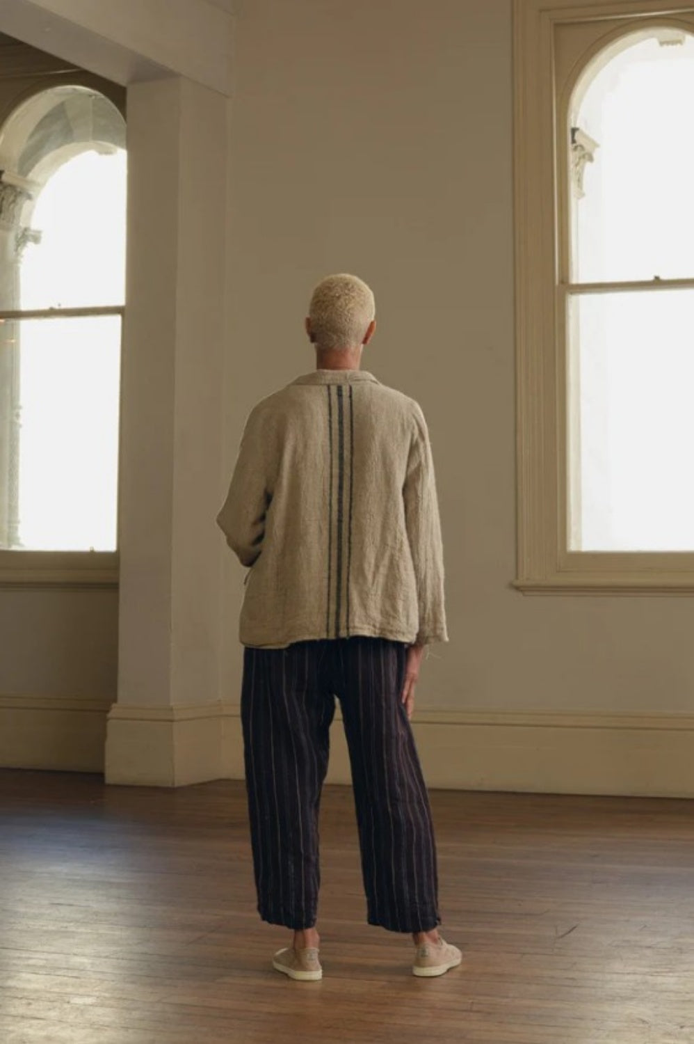 MEG BY DESIGN BARIDI RAW LINEN JACKET WITH NATURAL STRIPE