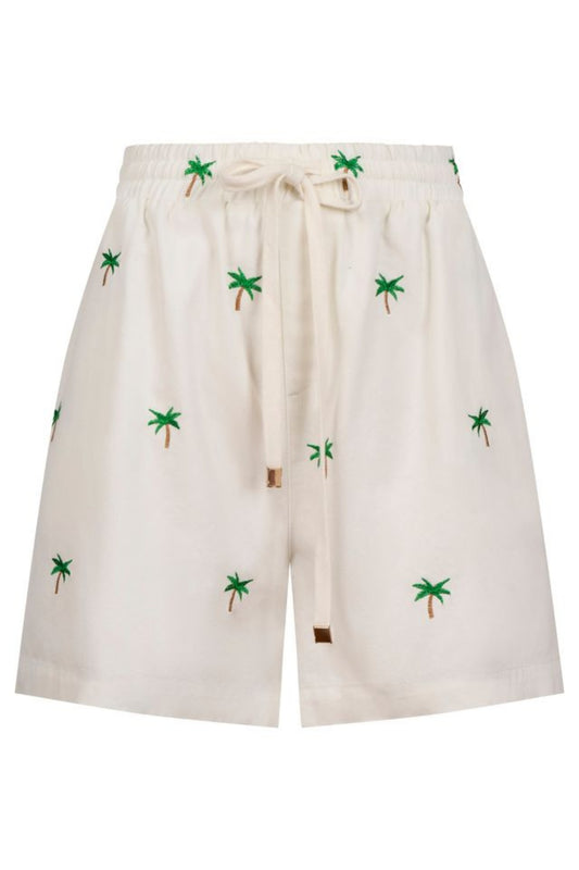 HAVEN MAURITIUS EMBROIDERED DENIM SHORTS WHITE