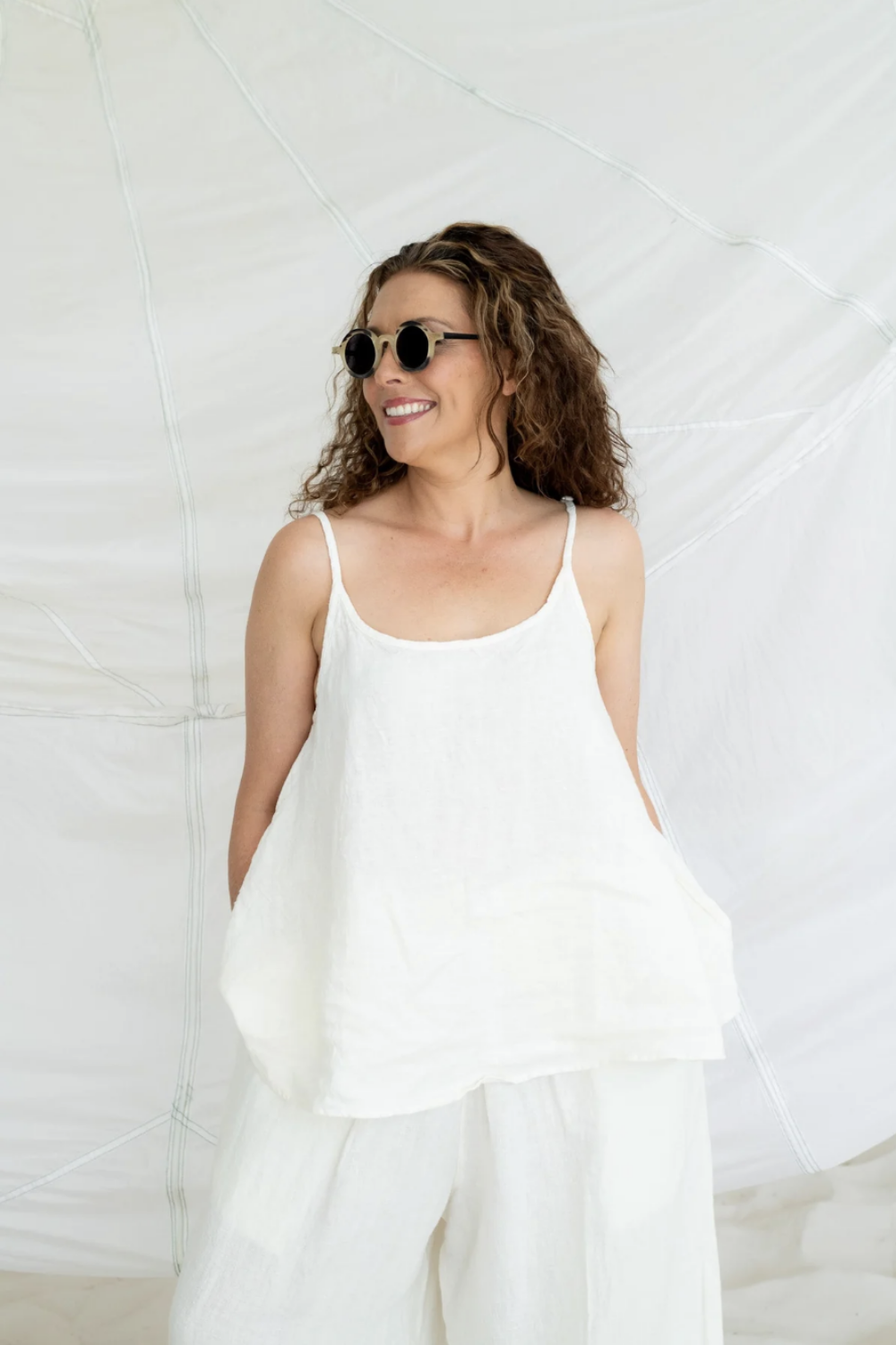 MEG BY DESIGN BELLS LINEN CAMI WARM WHITE