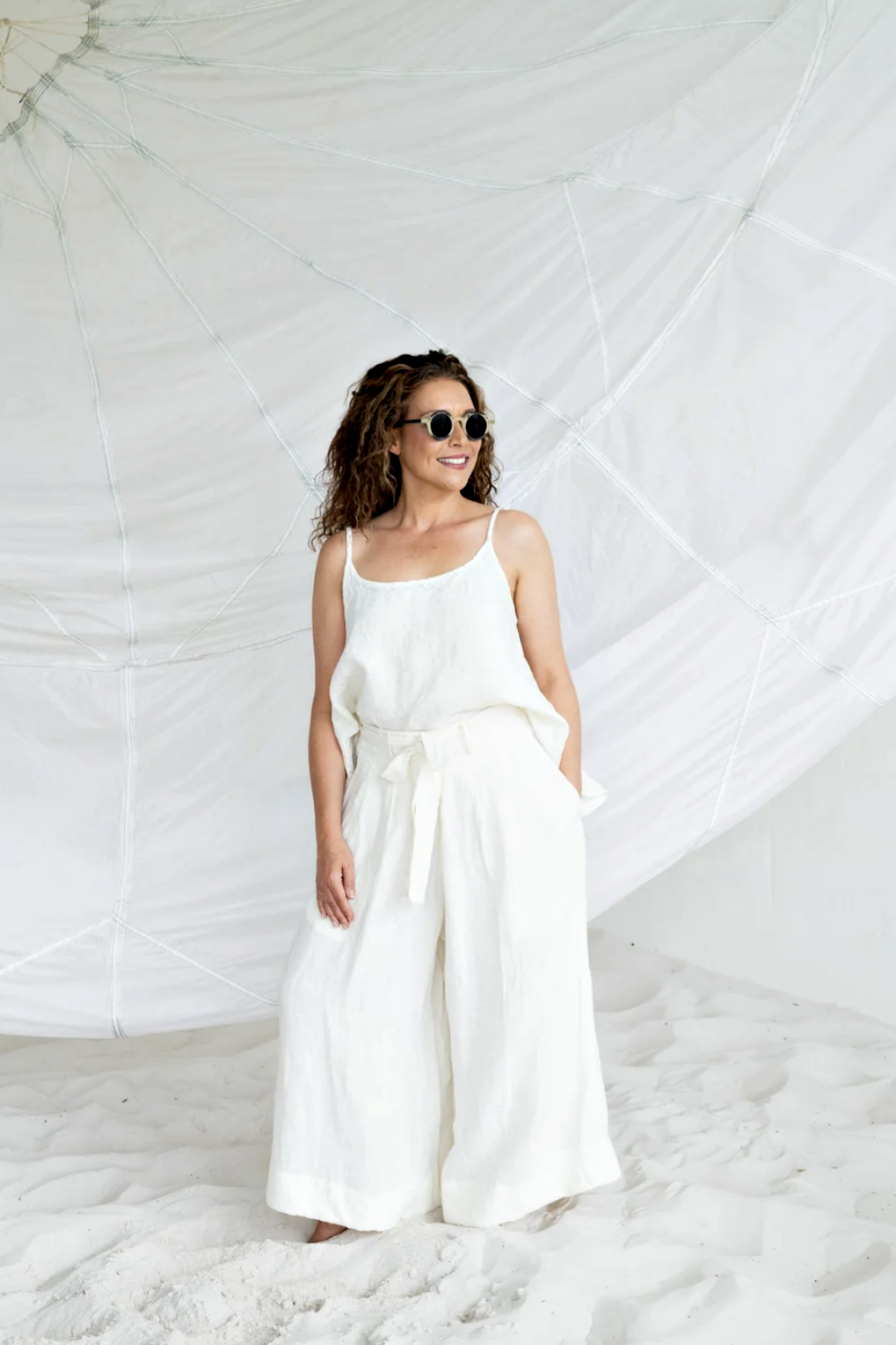 MEG BY DESIGN BELLS LINEN CAMI WARM WHITE