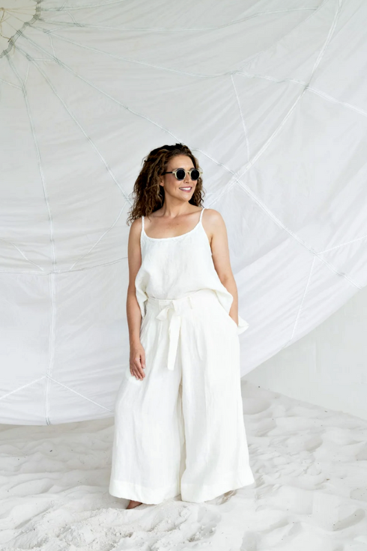 MEG BY DESIGN BELLS LINEN CAMI WARM WHITE