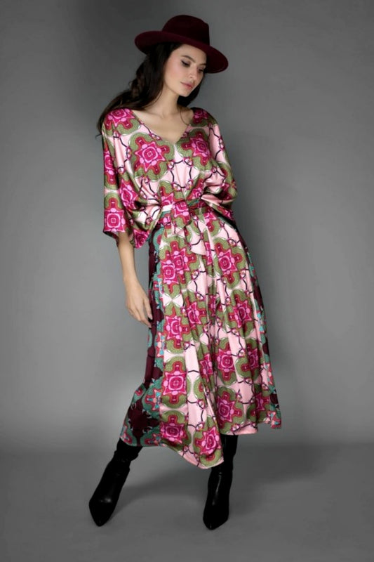 NUVULA DESERT ROSE BELTED KAFTAN DRESS