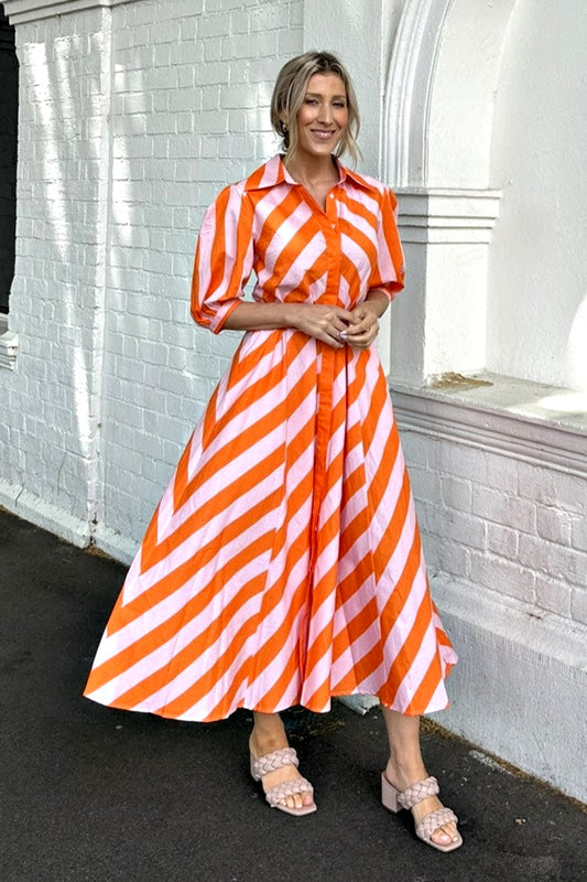 BIANCA MAXI DRESS ORANGE + PINK