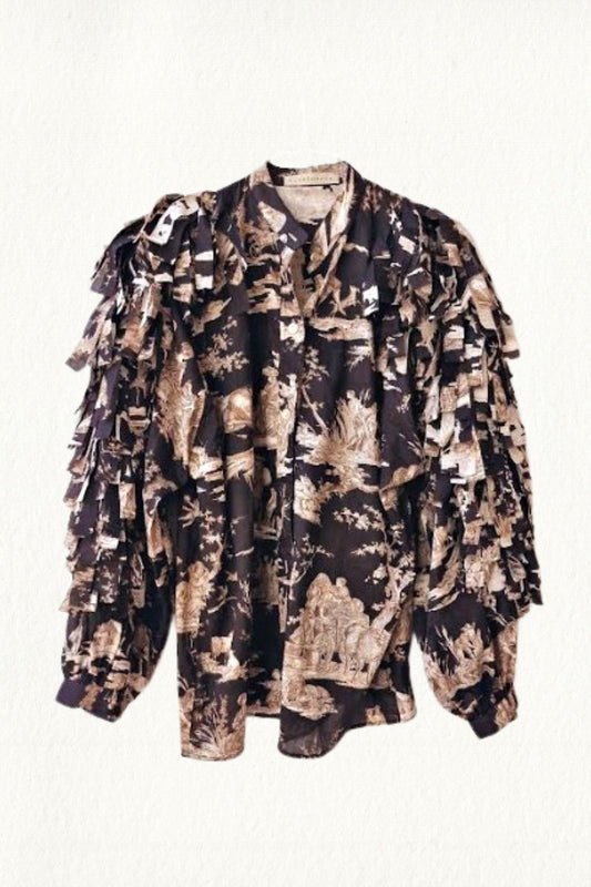 CLARAMONTE BIRDS SHIRT CHOCOLATE JOUY