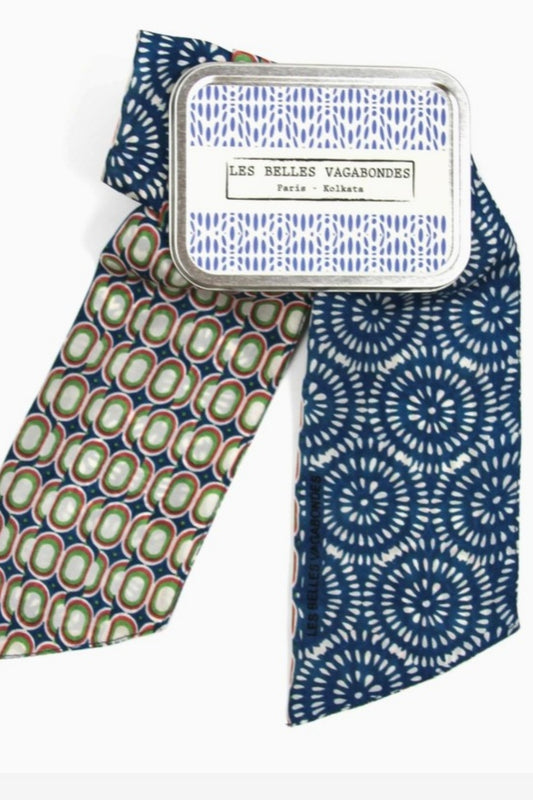 LES BELLES VAGABONDES BANDEAU SILK SCARF BLUE PEONY