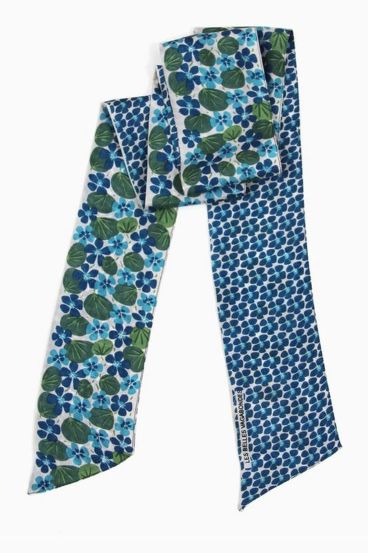 LES BELLES VAGABONDES BANDEAU SILK SCARF BLUE PETAL