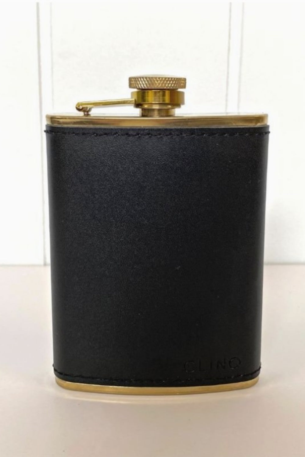 BLACK LEATHER + BRASS HIP FLASK
