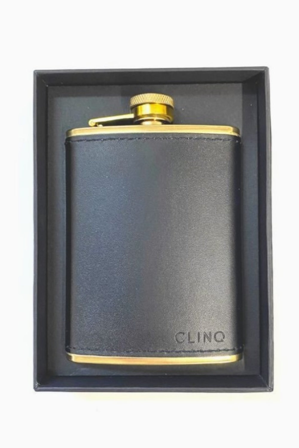 BLACK LEATHER + BRASS HIP FLASK