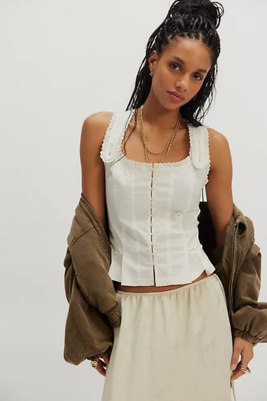 FREE PEOPLE BRIDGETTE CORSETTE TOP CLEAN IVORY