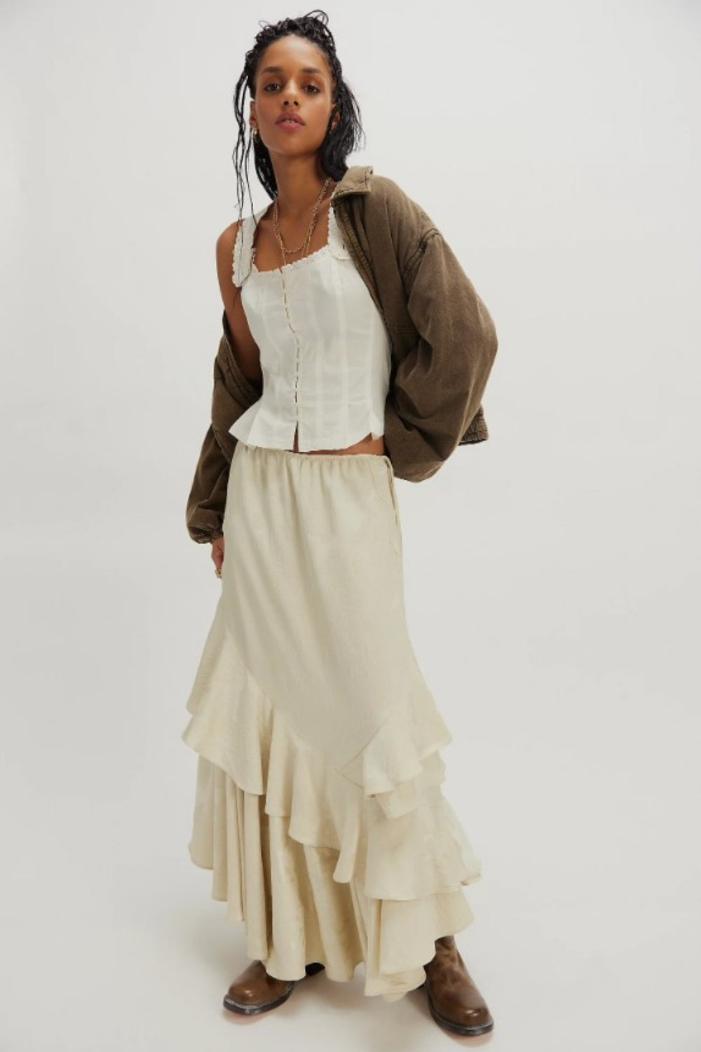 FREE PEOPLE BRIDGETTE CORSETTE TOP CLEAN IVORY