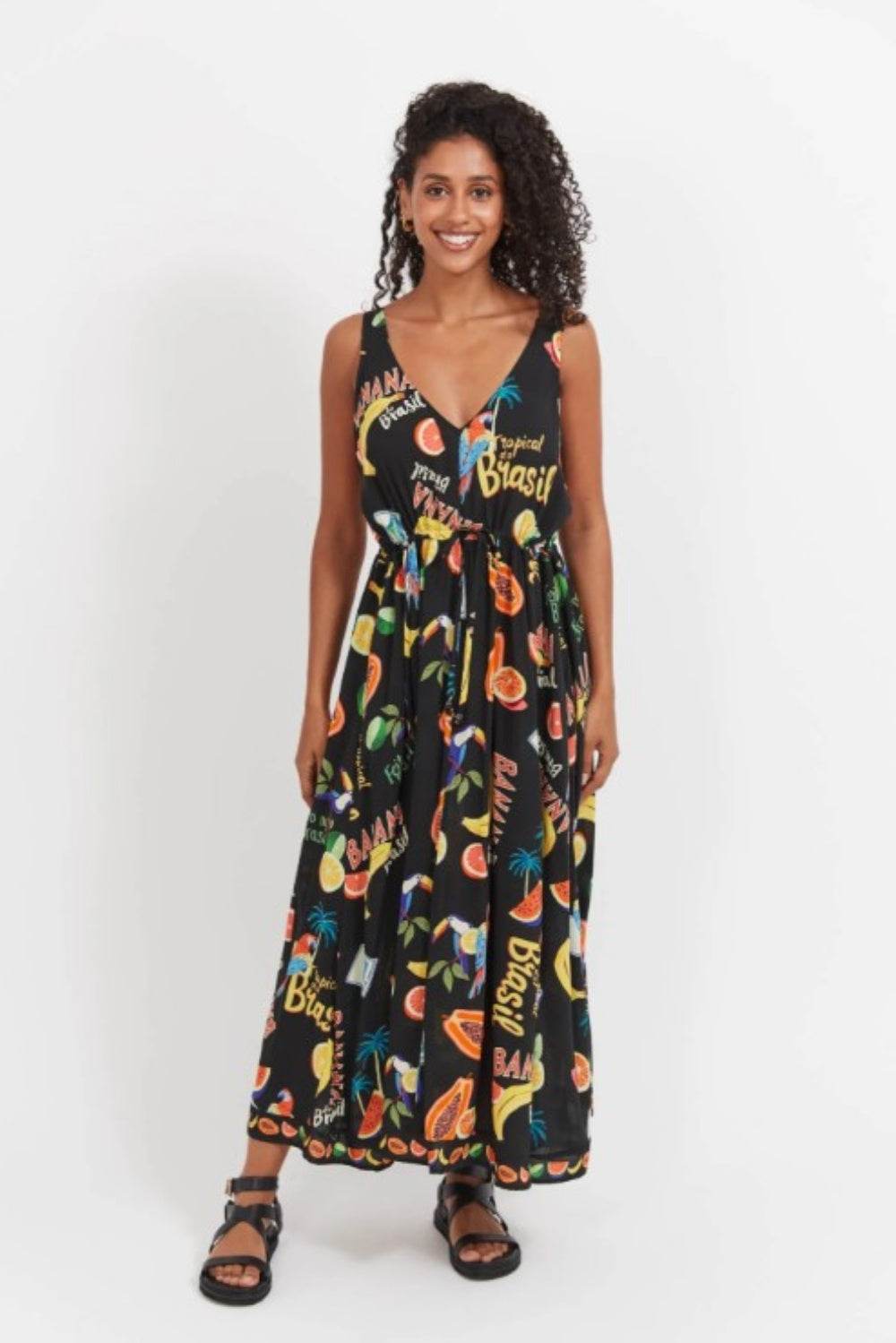 HAVEN TIE DRESS BASIL BLACK