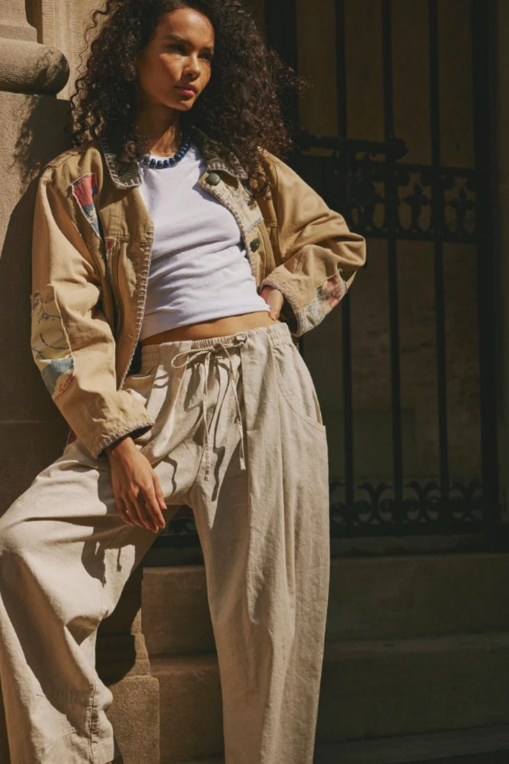 FREE PEOPLE CHAMBERS LAID BACK PANT SUMMER SAND