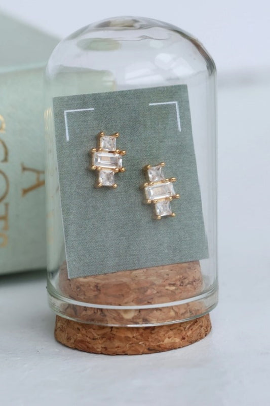 SILK PURSE SOW'S EAR ART DECO CRYSTAL PYRAMID VERMEIL STUD EARRINGS