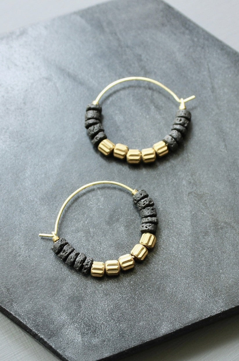 DAVID AUBREY BLACK LAVA HOOP EARRINGS