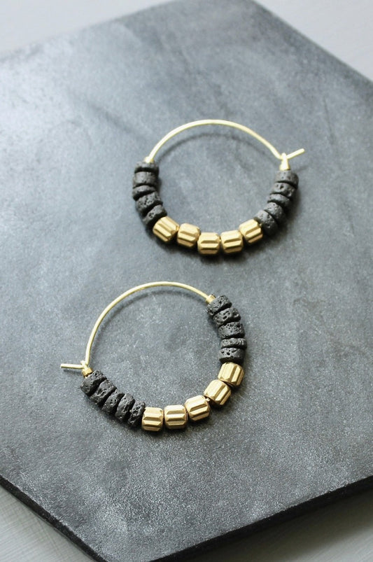 DAVID AUBREY BLACK LAVA HOOP EARRINGS