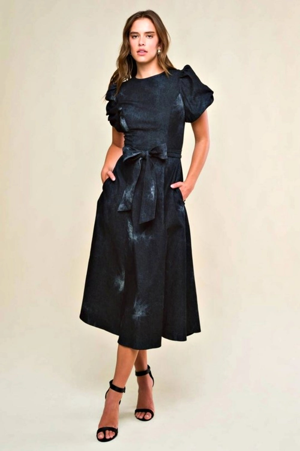 JASPER DISTRESSED DENIM MIDI DRESS