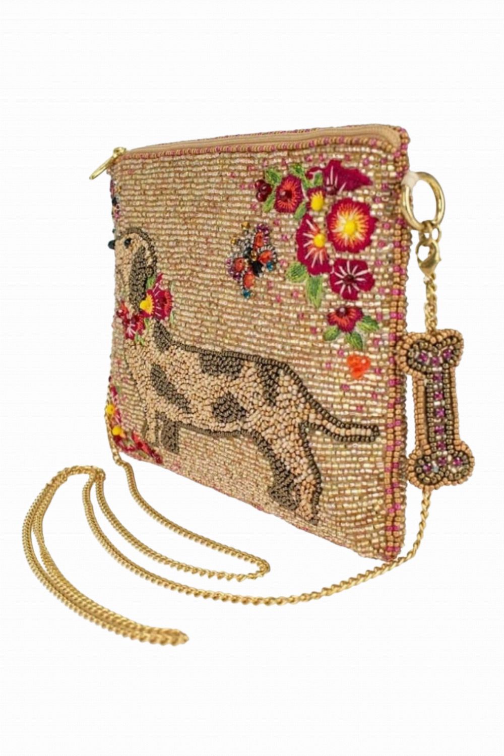 MARY FRANCES DOXIE BEADED DOG AND FLORAL CROSSBODY MINI BAG