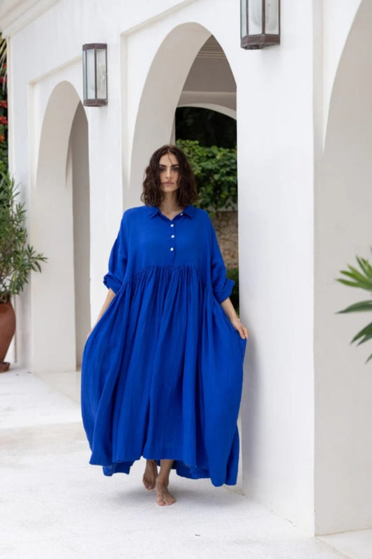 MEG BY DESIGN EDITH DRESS LINEN COBALT