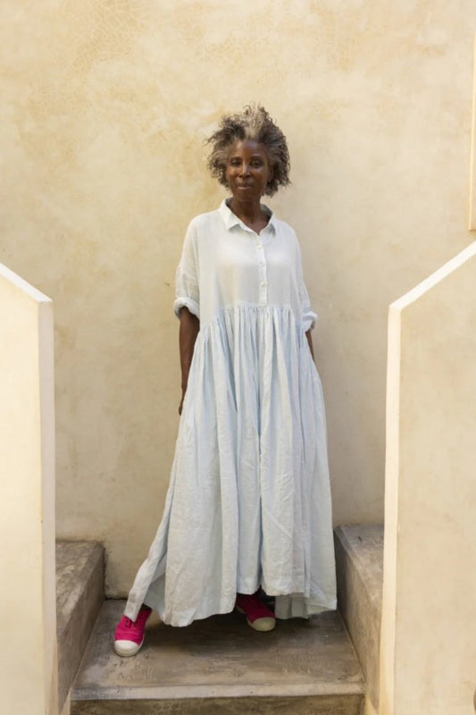 MEG BY DESIGN EDITH DRESS LINEN ICE BLUE