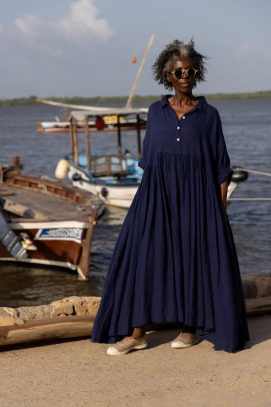 MEG BY DESIGN EDITH DRESS LINEN INDIGO