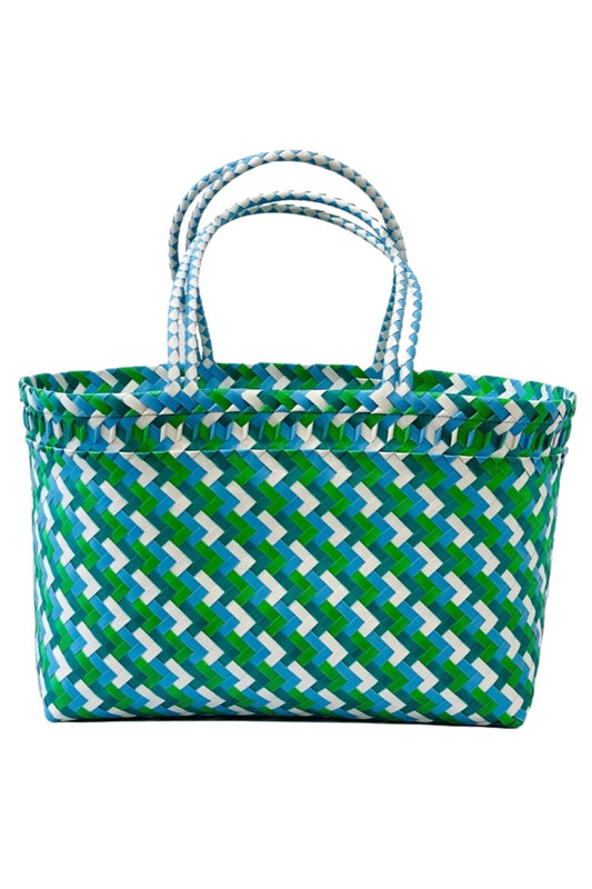 MY FUNKY BAGS RECYCLED WOVEN PLASTIC EXTRA LARGE BASKET BLUE + GREEN