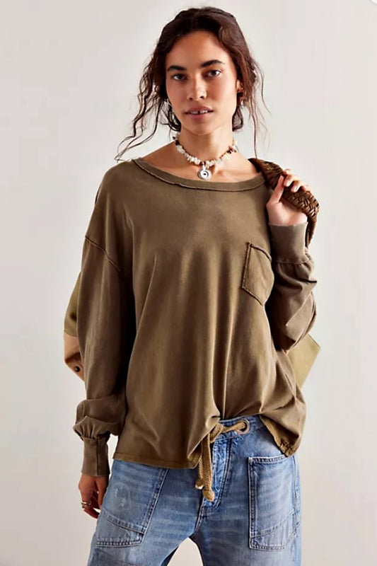 FREE PEOPLE FADE INTO YOU TEE MILIARY OLIVE