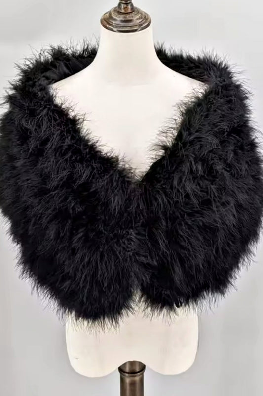 FANCY BIRD FEATHER WRAP BLACK
