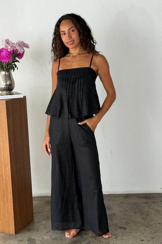 COCONINYA FLAVIA LINEN PANT BLACK