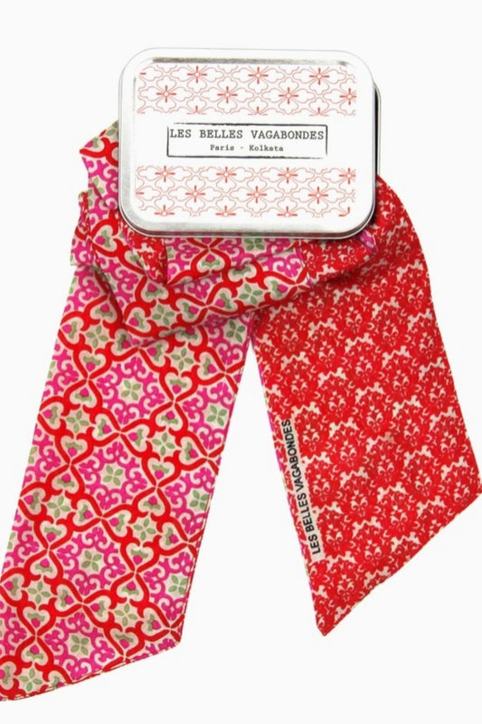 LES BELLES VAGABONDES BANDEAU SILK SCARF FLORENCE RED