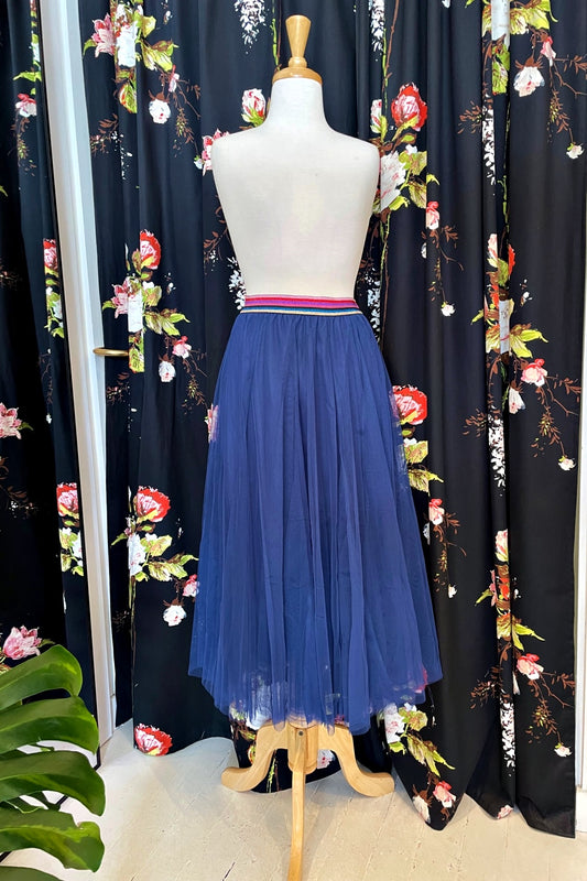 QUEENIE TANGO FOXTROT TULLE MIDI SKIRT NAVY