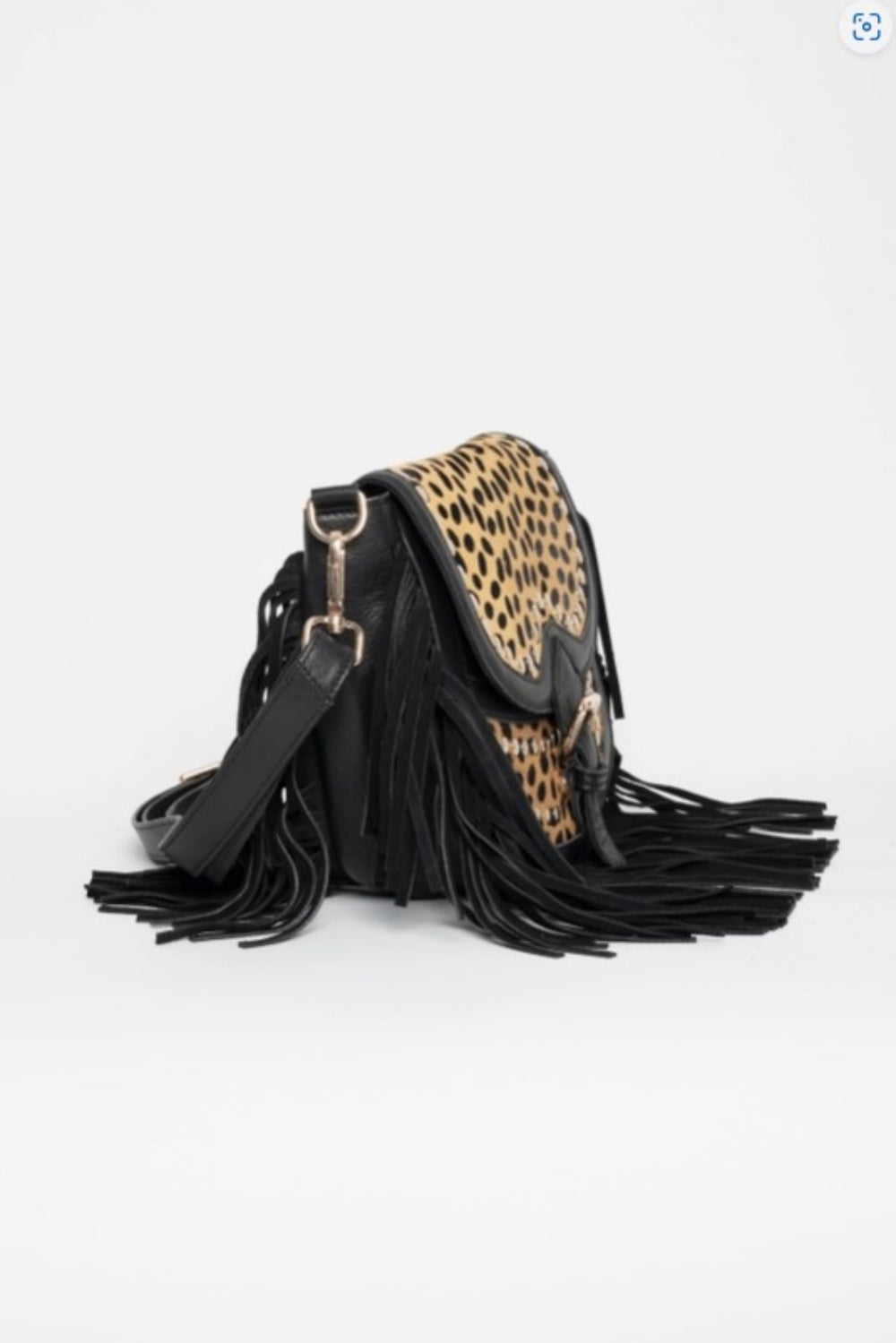 PITI CUITI GAUCHO SADDLE BAG LEOPARD PONY HAIR