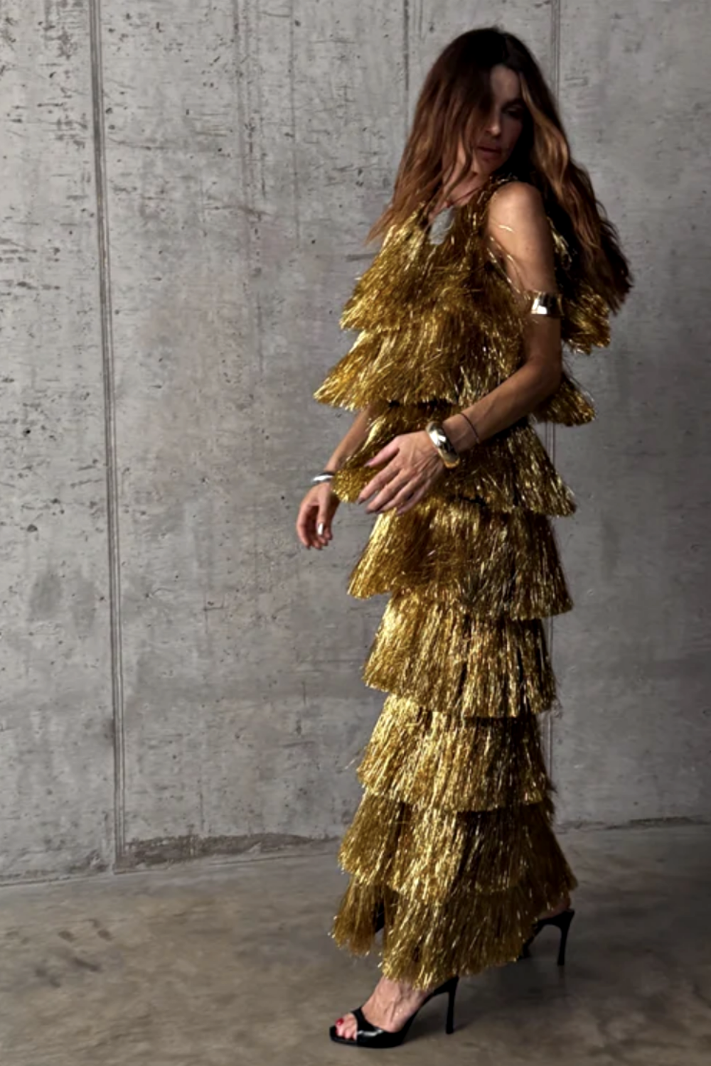 NEVER FULLY DRESSED GOLD FRINGE DRESS
