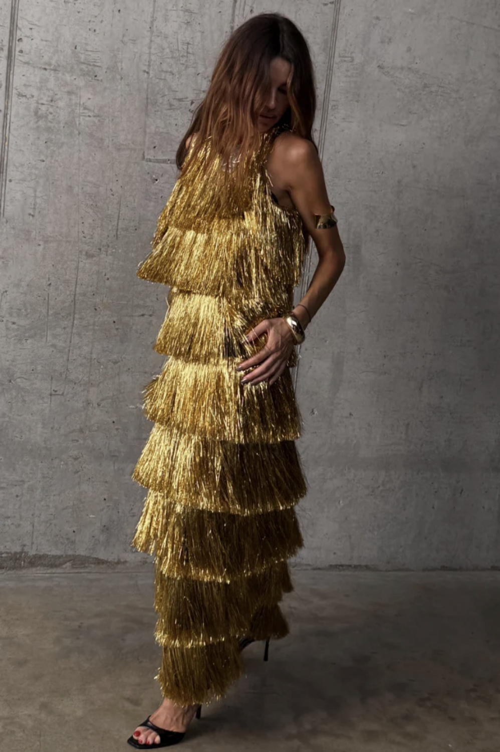 NEVER FULLY DRESSED GOLD FRINGE DRESS