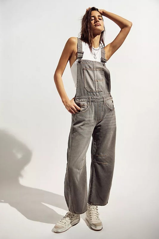 FREE PEOPLE GOOD LUCK OVERALL ARCHIVE GREY