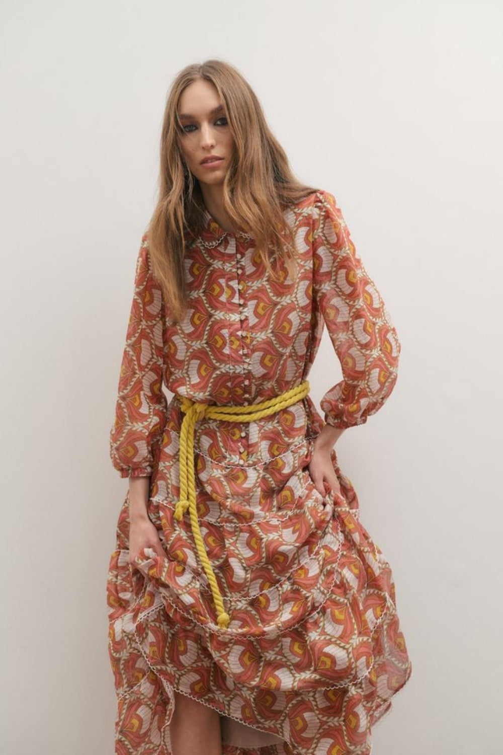 MAEVARII GRACE MAXI DRESS PEACH PEACOCK