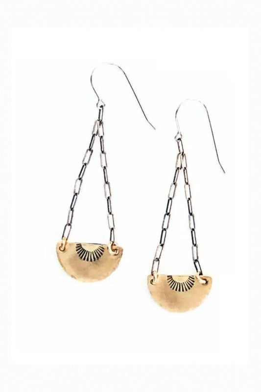 STUDIO 451 JEWELRY HALF MOON CRESCENT CHAIN EARRINGS IN BRASS