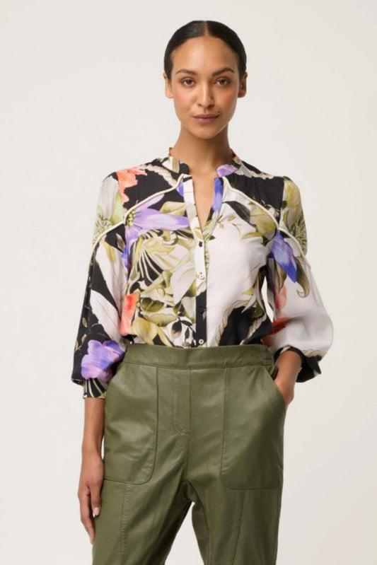 ONCE WAS HARLEY VISCOSE FAILLE SHIRT IN TANGLED BLOSSOM