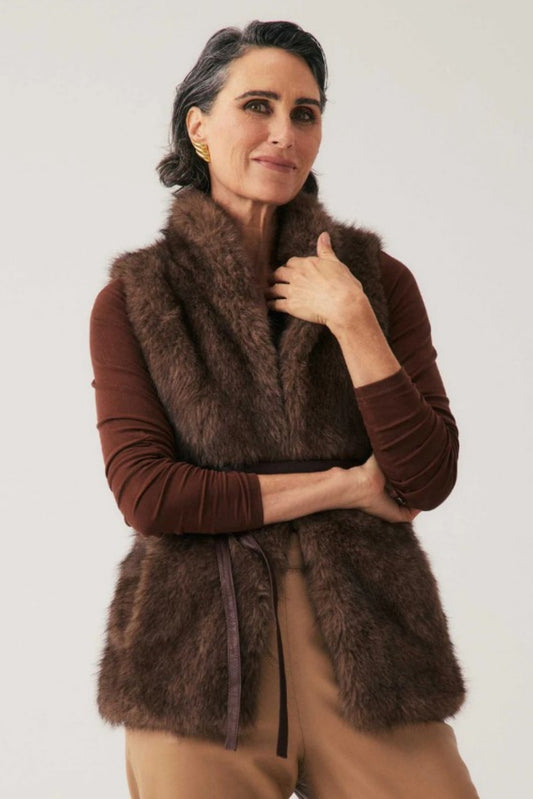 ONCE WAS HAZEL FAUX FUR VEST WALNUT