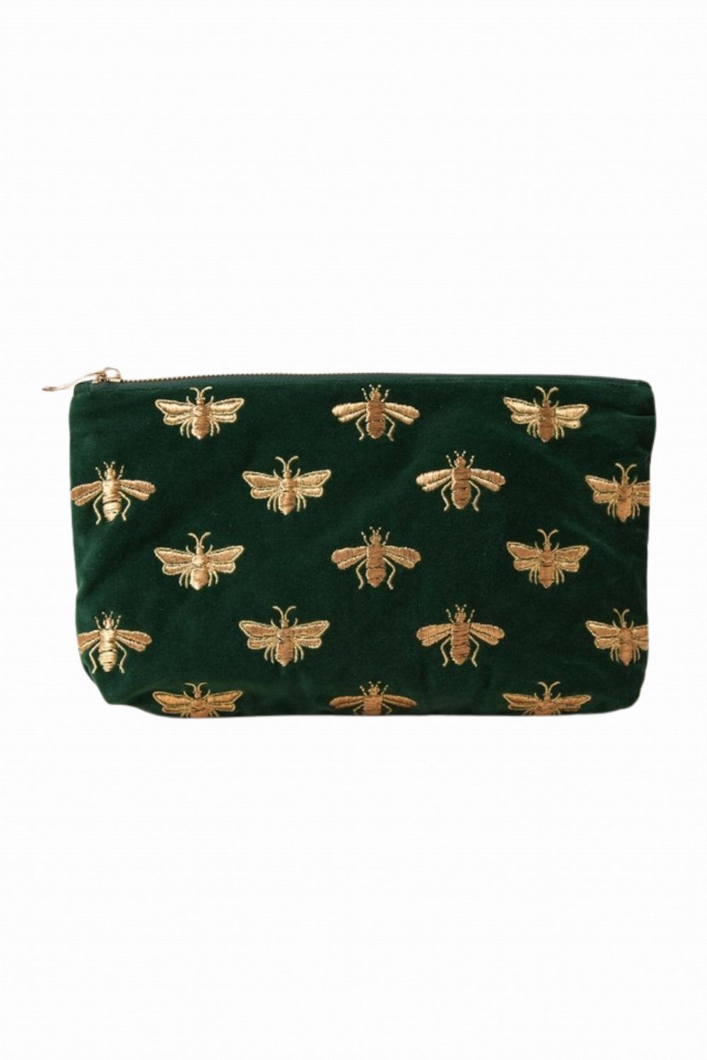 ELIZABETH SCARLETT HONEY BEE VELVET POUCH FOREST GREEN
