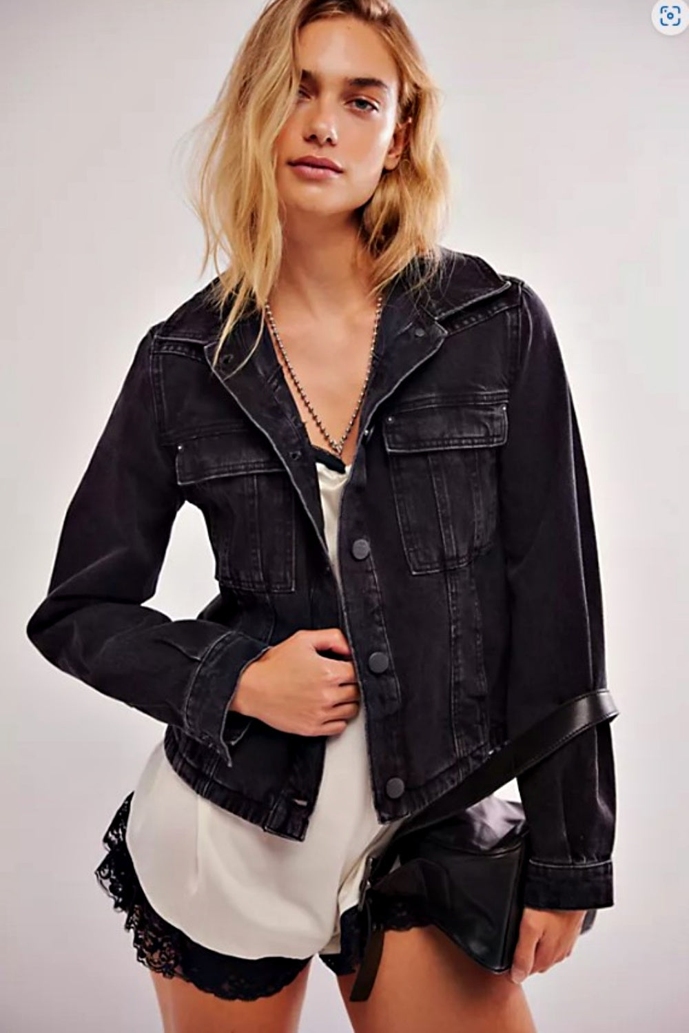 FREE PEOPLE JADE DENIM JACKET WASHED BLACK