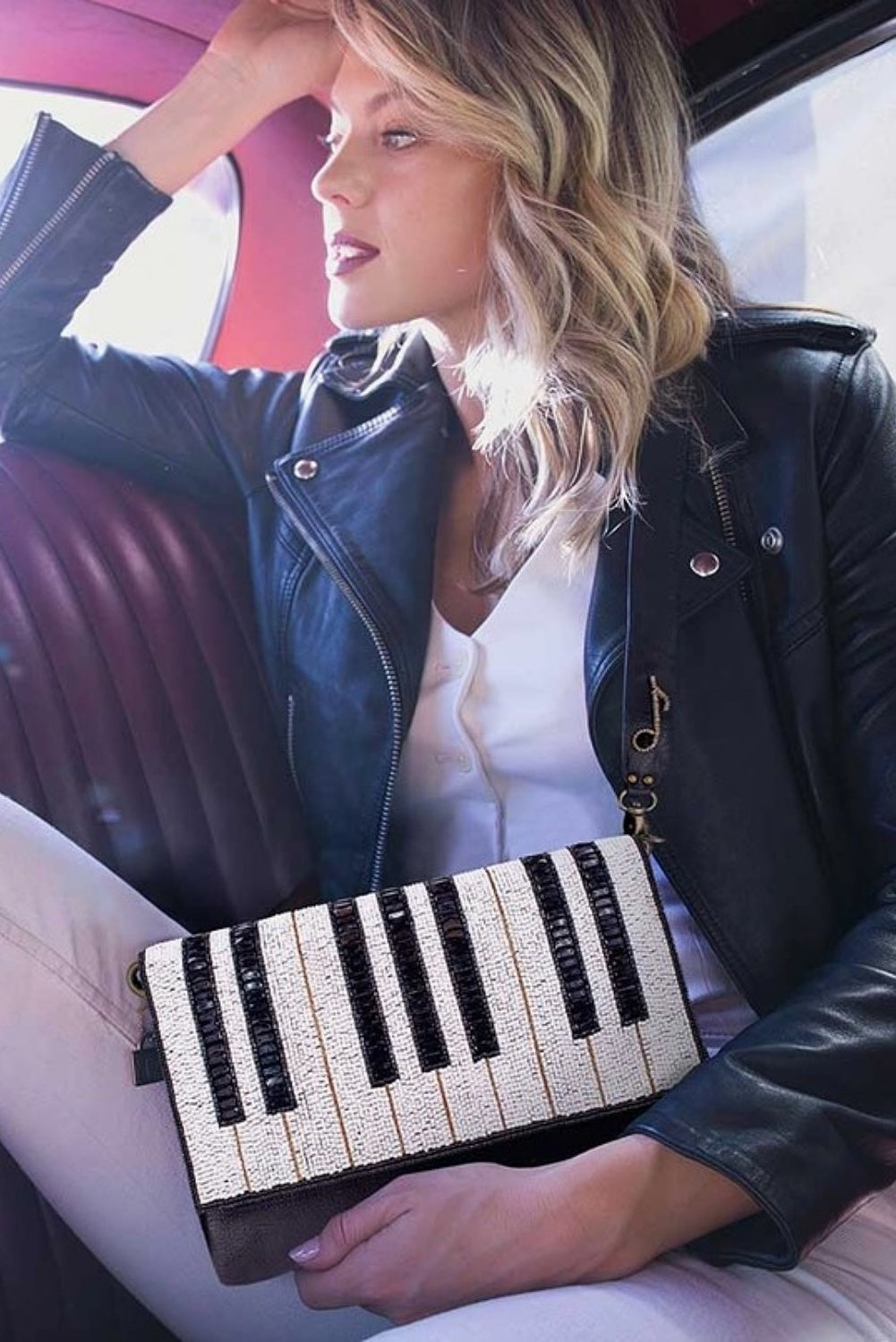 MARY FRANCES KEYNOTE BEADED PIANO KEYS CROSSBODY BAG