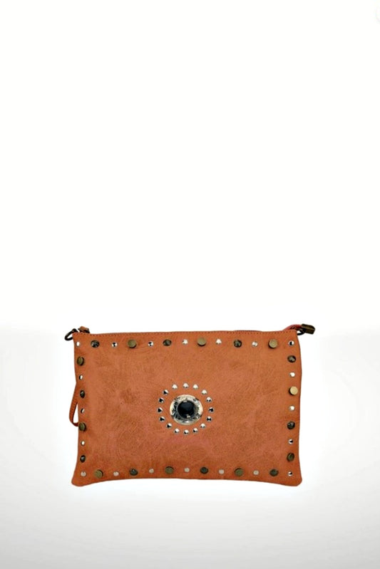 LIZZIE STUDDED CLUTCH BURNT ORANGE