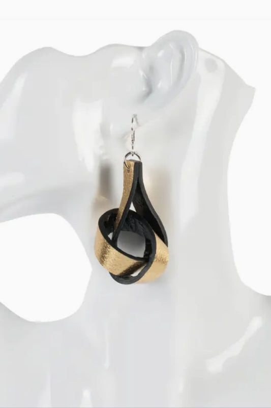 THE DARK LOOP GOLD + BLACK LEATHER EARRINGS