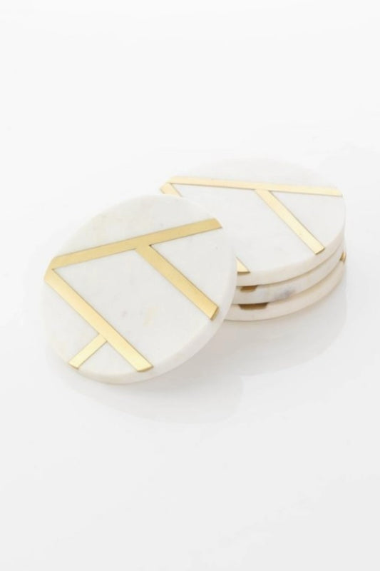 MARBLE + BRASS COASTERS SET OF 4