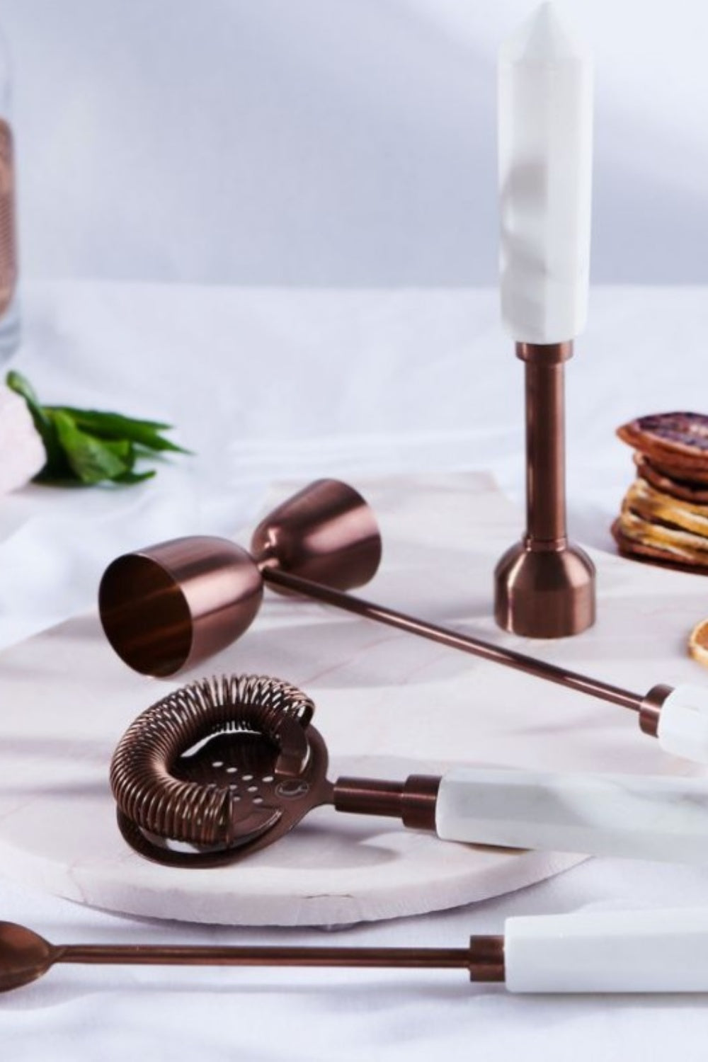 MARBLE + COPPER FOUR PIECE MIXOLOGY SET