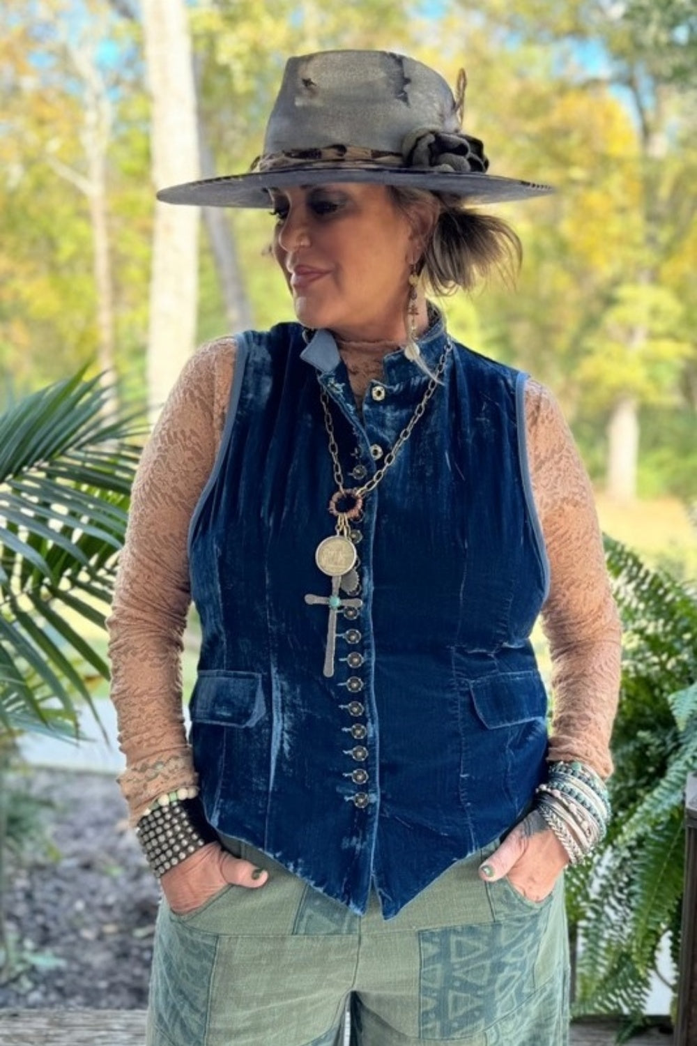 JADED GYPSY MESMERIZED VELVET VEST COBALT BLUE