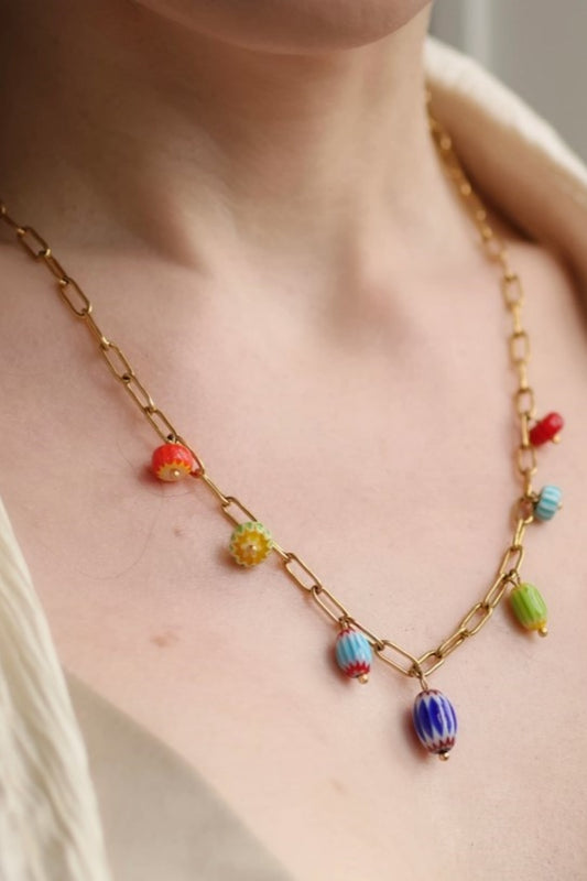 SILK PURSE SOW'S EAR MILLEFIORI GLASS NECKLACE