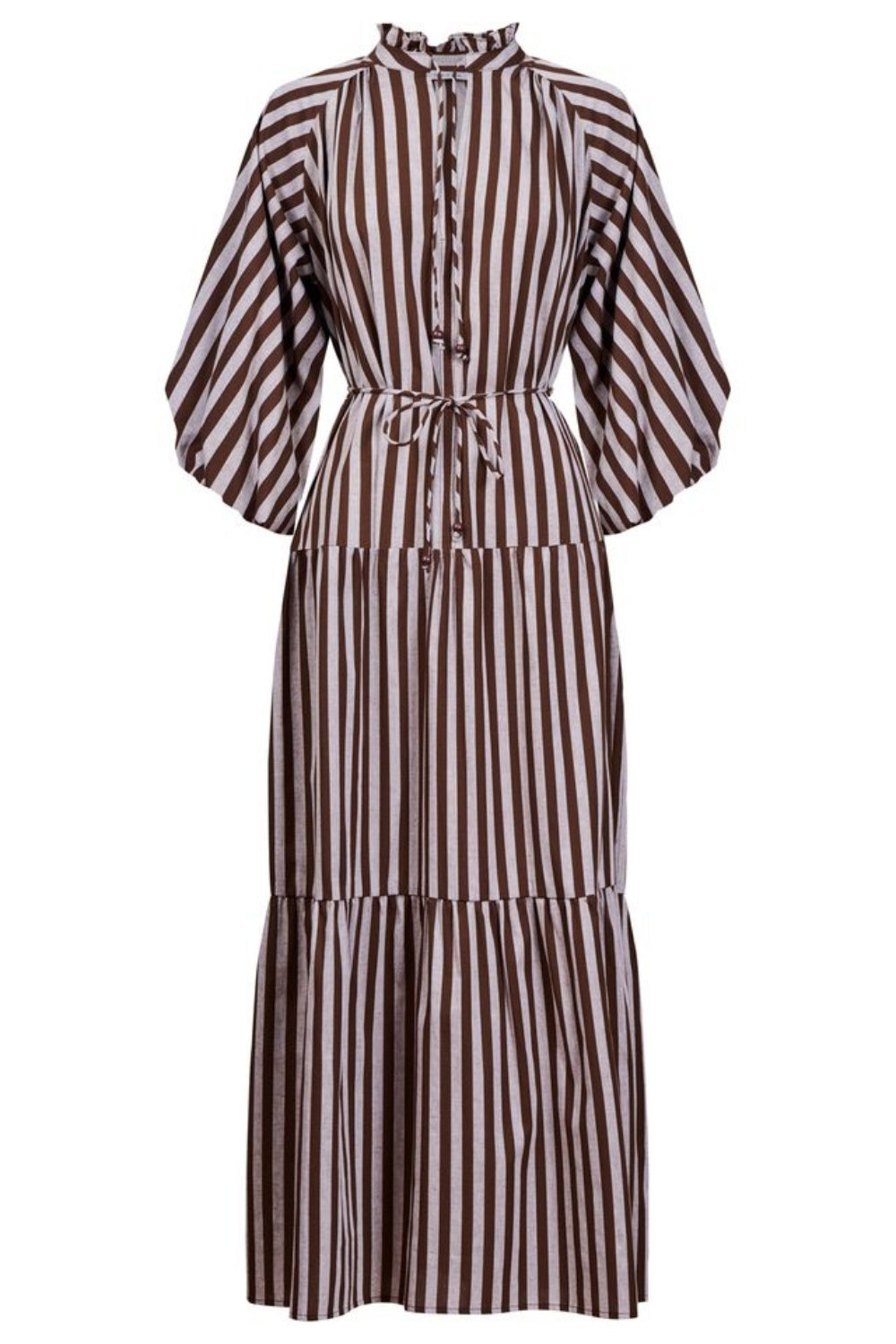 HAVEN MONTEROSA STRIPED MAXI DRESS BROWN