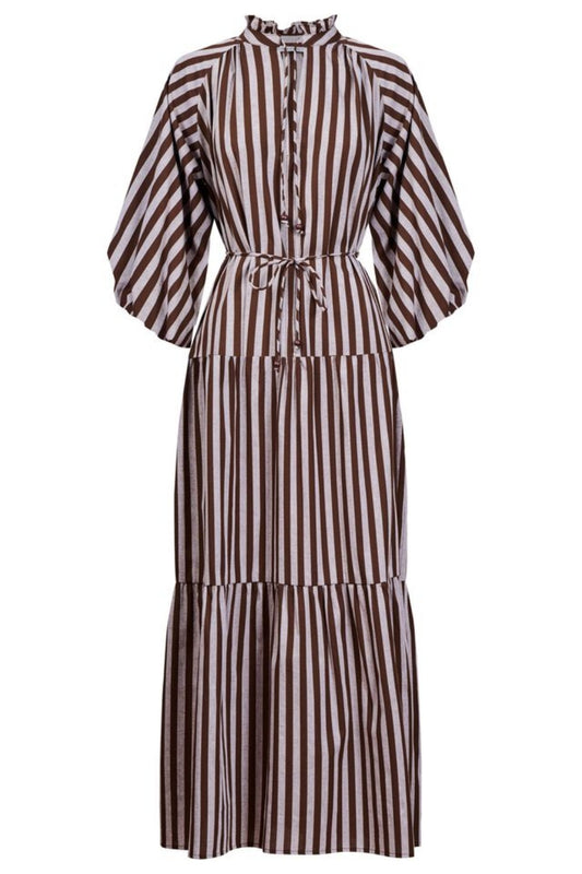 HAVEN MONTEROSA STRIPED MAXI DRESS BROWN