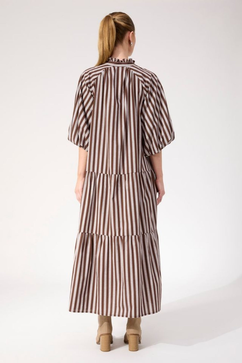 HAVEN MONTEROSA STRIPED MAXI DRESS BROWN